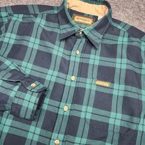 Remington Mens VTG Plaid Flannel Button Down Shirt Navy Green XL Corduroy Collar